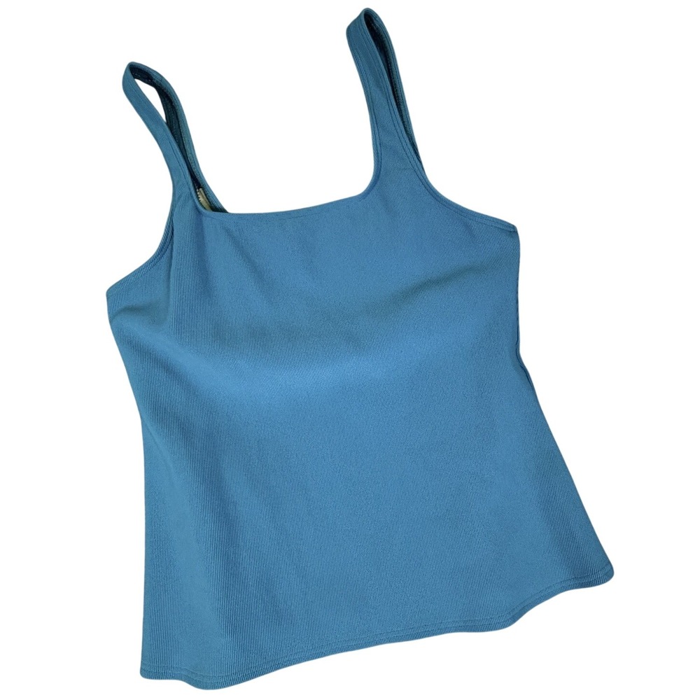 Lands End Womens Long‎ Tank Top Blue Ribbed Square Neck Size 16 Swim
